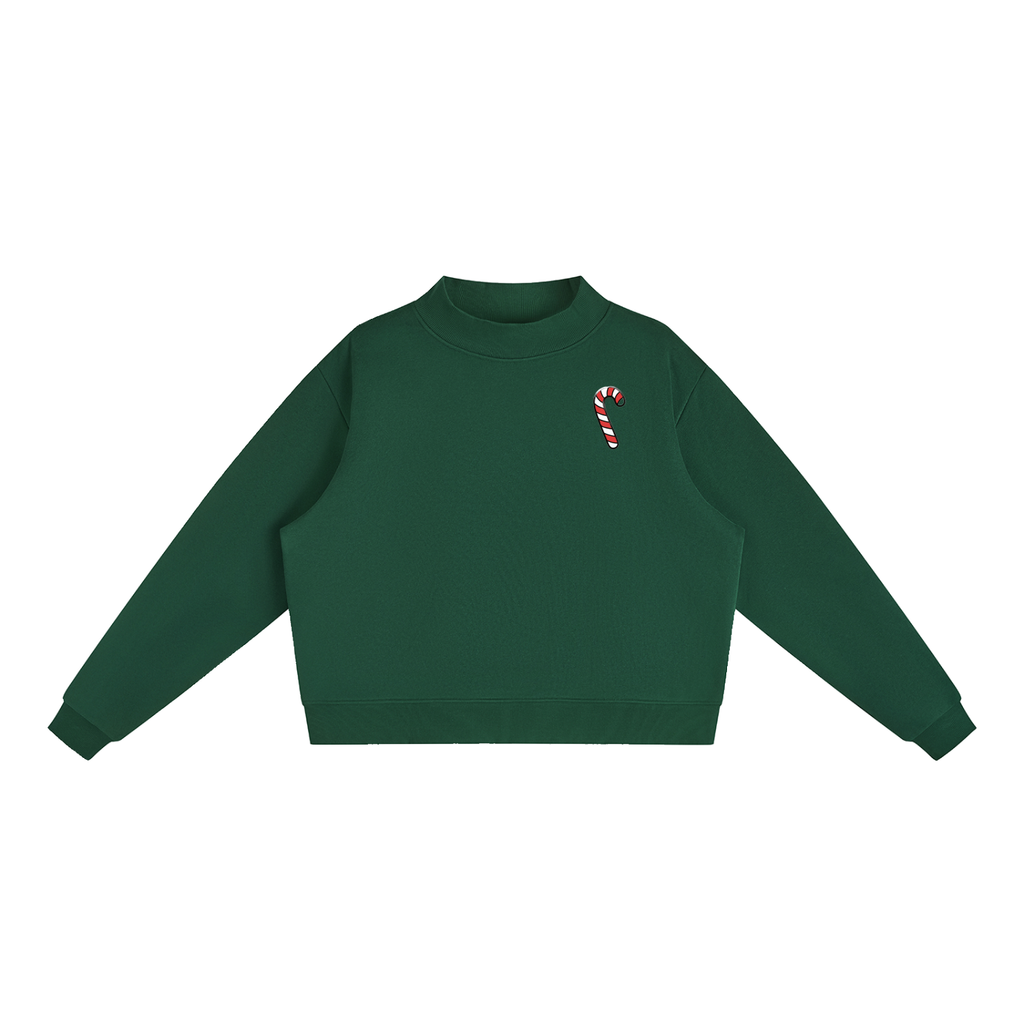 Candy Cane Christmas Fleece Mock-Neck Crew Sweatshirt
