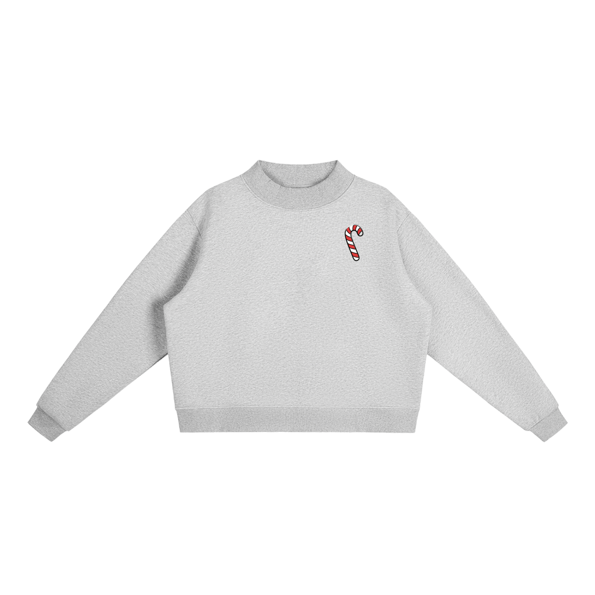 Candy Cane Christmas Fleece Mock-Neck Crew Sweatshirt