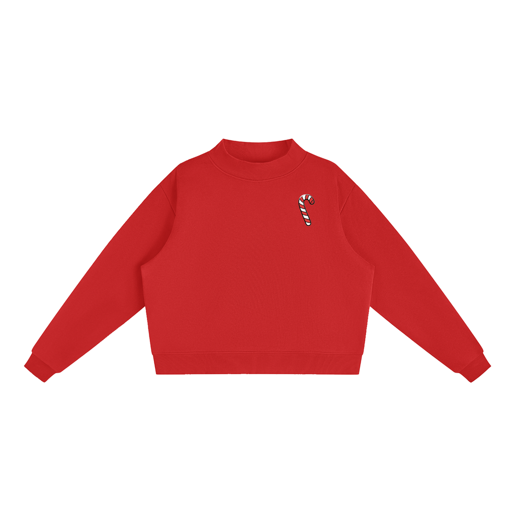 Candy Cane Christmas Fleece Mock-Neck Crew Sweatshirt