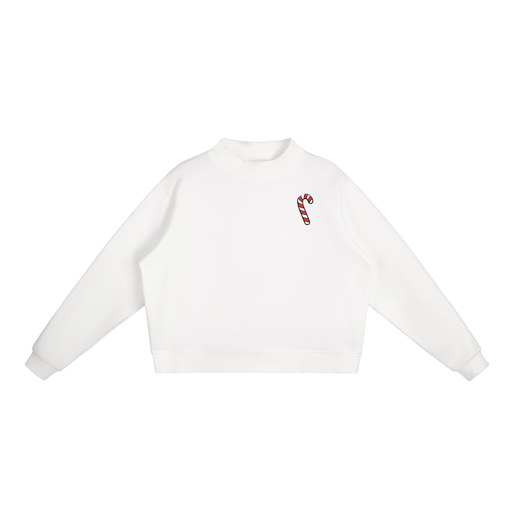 Candy Cane Christmas Fleece Mock-Neck Crew Sweatshirt