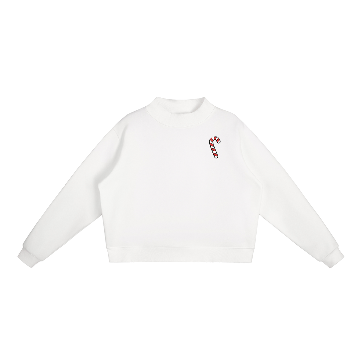 Candy Cane Christmas Fleece Mock-Neck Crew Sweatshirt