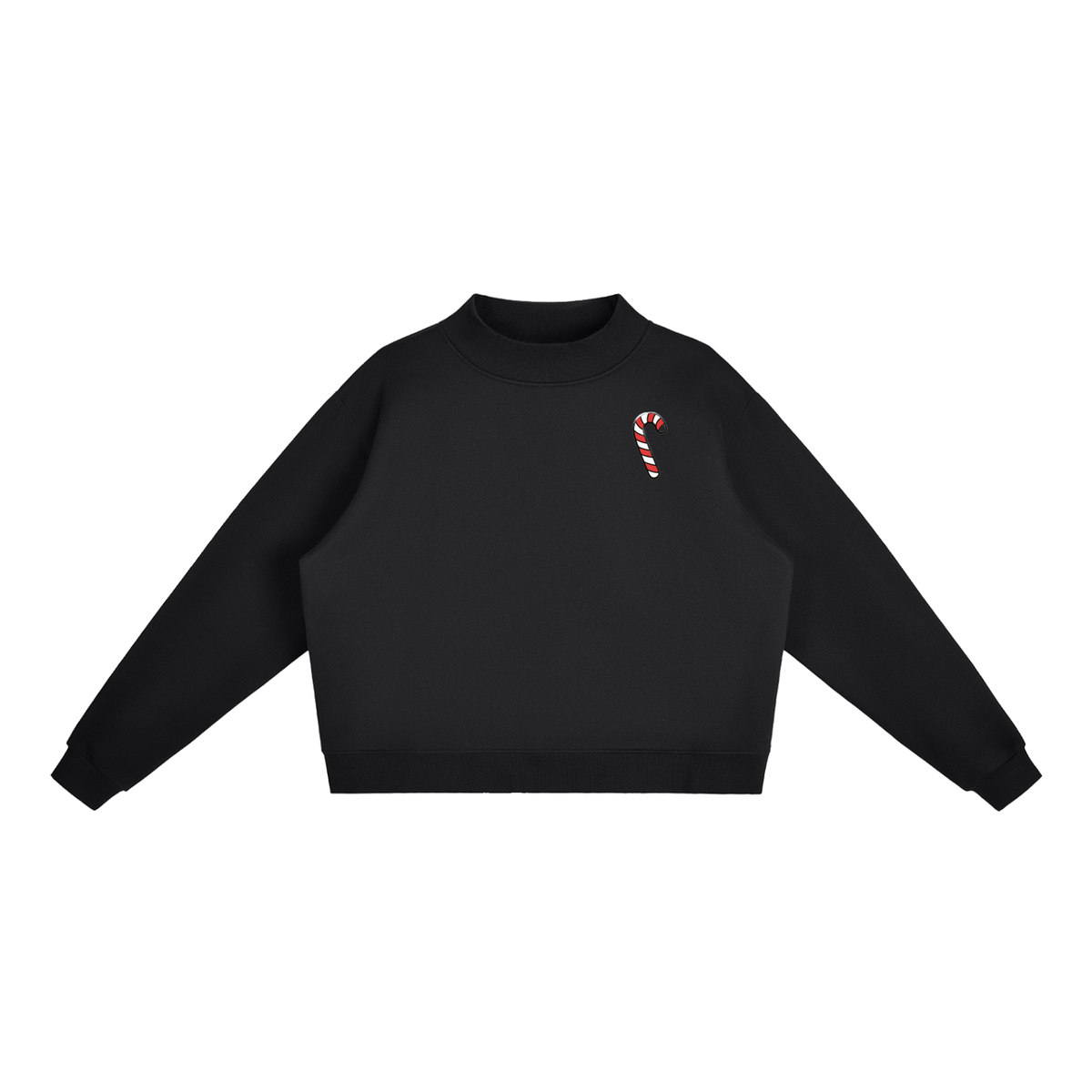 Candy Cane Christmas Fleece Mock-Neck Crew Sweatshirt
